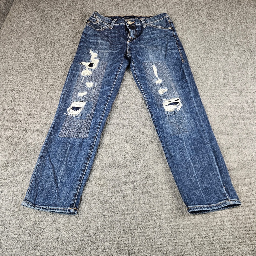 Rock & Republic Womens Distressed Patched Straight Leg Jeans Dark Wash Size 4